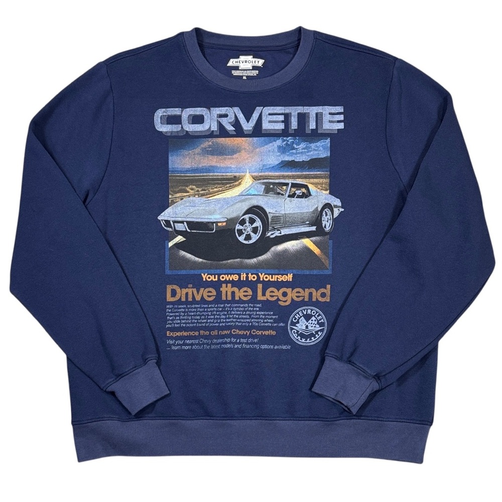 Chevrolet Corvette Retro Drive the Legend Graphic Crewneck Fleece Sweatshirt XL